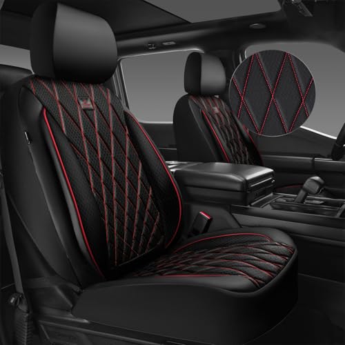 CAR PASS Thick Foam 3D Air Mesh Leather Car Seat Covers Front Seats Only, Breathable Premuim Leather Two Front Seat Cover, Airbag Compatible Universal Fit for 95% Sedan Van Truck SUV,Black and Red - color: Black and Red Air Mesh, size: Two Front