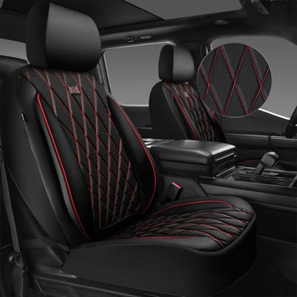 CAR PASS Thick Foam 3D Air Mesh Leather Car Seat Covers Front Seats Only, Breathable Premuim Leather Two Front Seat Cover, Airbag Compatible Universal Fit for 95% Sedan Van Truck SUV,Black and Red - color: Black and Red Air Mesh, size: Two Front
