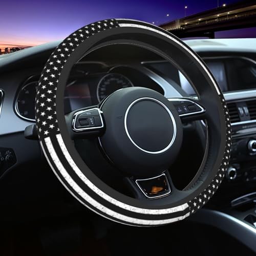 Thin Red Line Steering Wheel Cover - Firefighter American Flag Steering Wheel Covers Car Cup Holder Pad 2 Pack Universal Thin Red Line 15 Inch Auto Anti-Slip Car Wheel Protector - color: Red Line flag