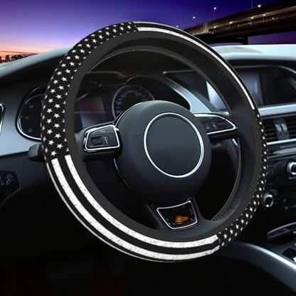 Thin Red Line Steering Wheel Cover - Firefighter American Flag Steering Wheel Covers Car Cup Holder Pad 2 Pack Universal Thin Red Line 15 Inch Auto Anti-Slip Car Wheel Protector - color: Red Line flag