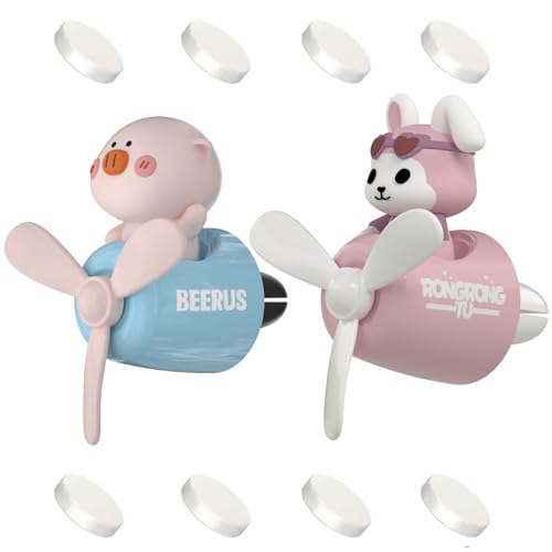 2 Pcs Pilot Car Air Fresheners, Cute Rabbit Car Vent Clip Air Freshener with 8 Fragrant Tablets Automotive Air Outlet Fan Diffuser, Automotive Interiors Vent Decoration (Rabbit+Pig) - color: Rabbit+Pig