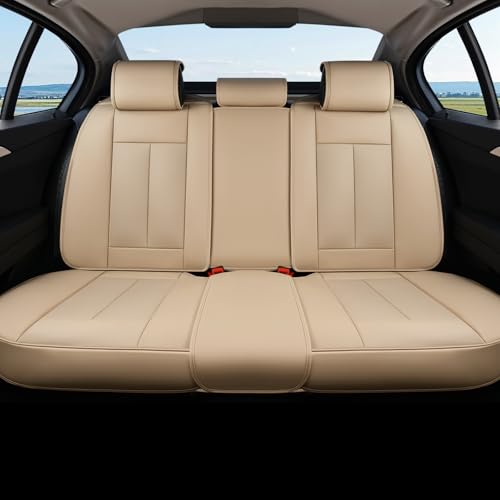 Coverado Car Seat Covers Beige, Car Seat Cushion for Back Seat, Backseat Cover for Dogs, Car Seat Protector Nappa Leather, 3-Pieces Waterproof Seat Covers Carseat Cover Universal Fit for Most Cars - color: Beige