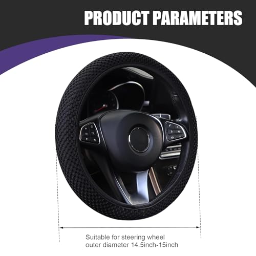 Steering Wheel Cover, Ice Silk & Microfiber 3D Massage Mesh Car Steering Wheel Cover, Breathable Anti-Slip Easy Grip Wheel Protector 14.5"-15", Universal for Most Cars (Black) - color: Black