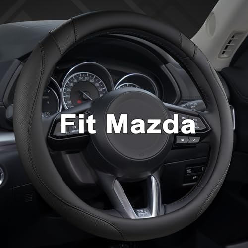 Car Steering Wheel Cover for Mazda 3,5,6,CX-3,CX-5,CX-30,CX-50,CX9,CX-9,MX-5 Miata,CX-7,RX-8,14.5-15 inches(Black-Standard Size) - color: M-Black