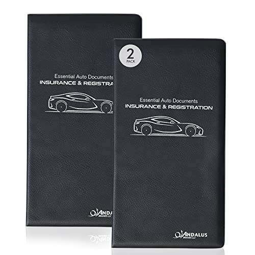 Andalus Auto Registration & Insurance Card Holder Pack of 2, Waterproof Essential Car Registration Holder with Hook & Loop Closure, Perfect for Every Vehicles Glove Boxes (Black - 9.5" x 5.15") - color: Black