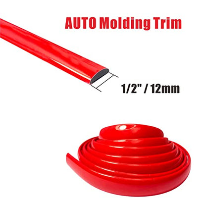Width:1/2 inch (12mm) Self Adhesive Auto Trim Molding Strip Scratch-Proof - Car/Truck/RV Exterior and Interior Molding Trim Universal Bumper Window Door Body Side Decorative Strip (16Ft, Solid Red)