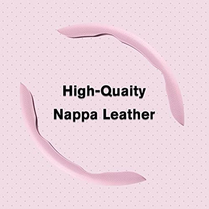 Amiss Car Nappa Leather Steering Wheel Cover, Segmented Steering Wheel Protector, Universal 99% Car Wheel Cover Protector (Pink) - color: pink