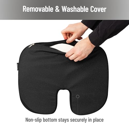 Mind Reader Memory Foam Seat Cushion with Air-Cloud Technology, Sciatica, Coccyx & Hip Pain Relief, Office, Memory Foam, Black - color: Black