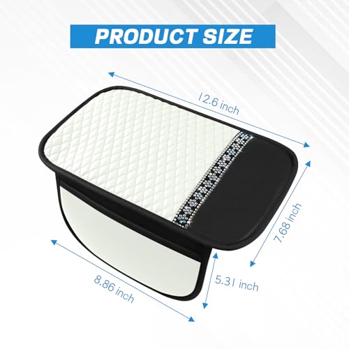 8PCS Car Accessories Set, Bling Leather Car Steering Wheel Cover with Armrest Pad, Seat Belt Cover Pads, Cup Holder Coasters, Gear Shift & Handbrake Covers, Auto Interior Accessories (White) - color: White