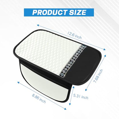 8PCS Car Accessories Set, Bling Leather Car Steering Wheel Cover with Armrest Pad, Seat Belt Cover Pads, Cup Holder Coasters, Gear Shift & Handbrake Covers, Auto Interior Accessories (White) - color: White