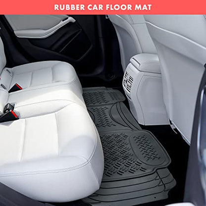 Heavy Duty Black Rubber Car Floor Mat by Vaygway –Automotive Rear Universal 1 Piece Runner Mat -Trimmable Rubber Liner Rug– Back Seat Liner – All Weather Protection for Car, Truck Van SUV - style: Car Rear Floor Mat Runner