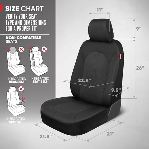 Motor Trend Black Car Seat Covers Set - 2 Front Seats – Spill-Proof Neoprene CarSeat Cover Protector for Cars – Automotive Car Accessories Interior Covers for SUV & Small Trucks – Semi Universal Fit - color: Black