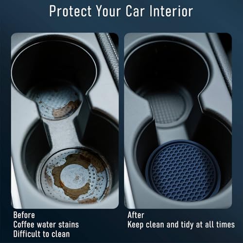 Car Cup Holder Coaster 4 Pack - Non Slip & Shockproof,Flexible PVC Rubber Insert for Car/Truck/SUV/Van (2.75"x0.2") Universal Fit Auto Cup Holders Accessories for Women and Man (Navy Blue) - color: Navy Blue