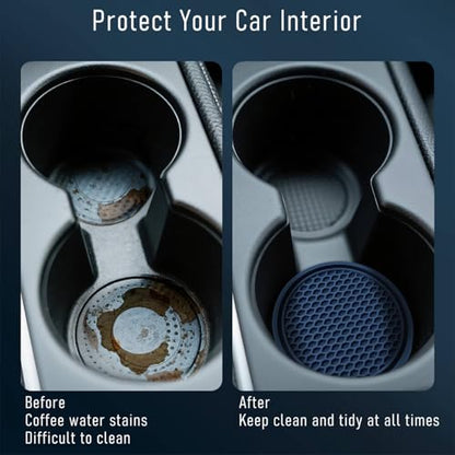Car Cup Holder Coaster 4 Pack - Non Slip & Shockproof,Flexible PVC Rubber Insert for Car/Truck/SUV/Van (2.75"x0.2") Universal Fit Auto Cup Holders Accessories for Women and Man (Navy Blue) - color: Navy Blue