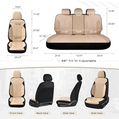 Coverado Front Seat Leather Covers, Full Leather Construction with Carbon Fibre Weave, Universal Fit for Most Cars SUV Trucks (Beige) - color: Beige, size: Front