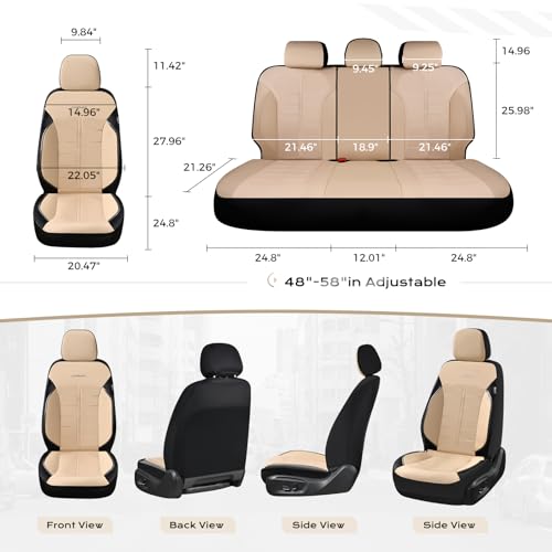 Coverado Full Set Leather Car Seat Covers, Crafted with Full Leather Construction and Carbon Fibre Weave Universal Fit for Most Cars SUV Trucks(Beige - color: Beige, size: FullSet