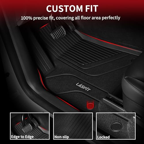 LASFIT Floor Mats for Tesla Model X 6 Seater & Model X Plaid 2026 2025 2024 2023 2022 2021, All Weather TPE Custom Fit Floor Liners 1st & 2nd & 3rd Front & Rear Row Car Mats, Black