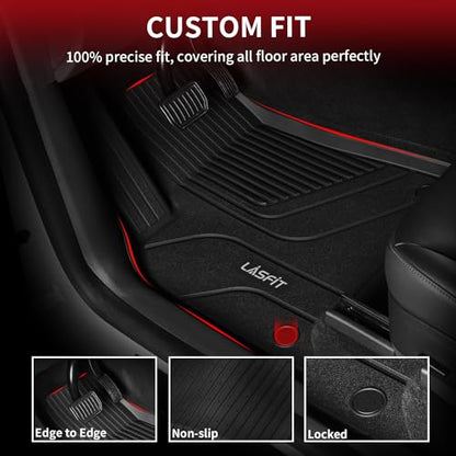 LASFIT Floor Mats for Tesla Model X 6 Seater & Model X Plaid 2026 2025 2024 2023 2022 2021, All Weather TPE Custom Fit Floor Liners 1st & 2nd & 3rd Front & Rear Row Car Mats, Black
