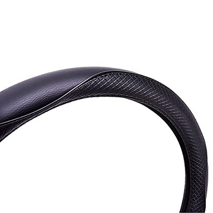 Flying Banner car Steering Wheel Covers Faux Leather Massage Piping Heavy Duty Ring Anti-Slip Sporty 15 Inches (Black Black)