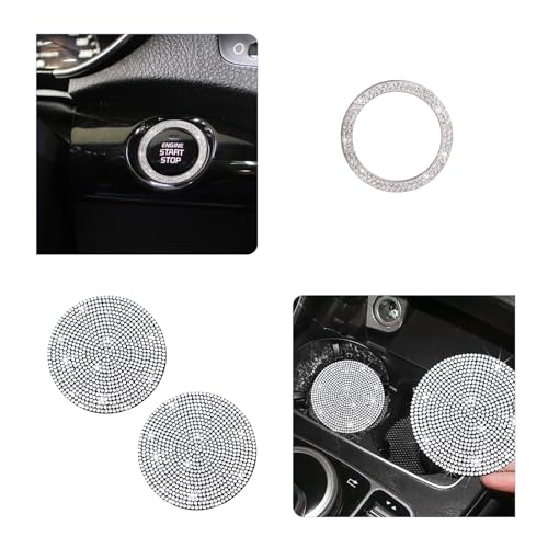 Ziciner 2 Pack Bling Car Cup Holder Coaster, Anti-Slip Auto Insert Coaster with Start Stop Button Cover, Universal Shiny Crystal Vehicle Interior Accessories for Women and Girls (White) - color: White, size: 2 Coaster+Start Button Cover