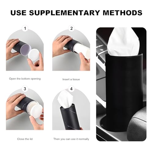 4 PCS Car Tissue Holder, Refillable Round Napkins Containers with Papers Inside, Convenient Travel Tissue Tubes Facial Paper Towel Cylinders for Vehicle Cup Holders (Black) - color: Black