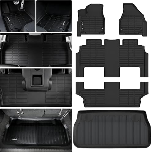 Floor Mats for 2017-2026 Chrysler Pacifica(Hybrid Models) Fit 7 and 8 Passenger Model with Cargo Liners,TPE All Weather Protection Car Full Set Mats for Pacifica - size: set（Hybrid）