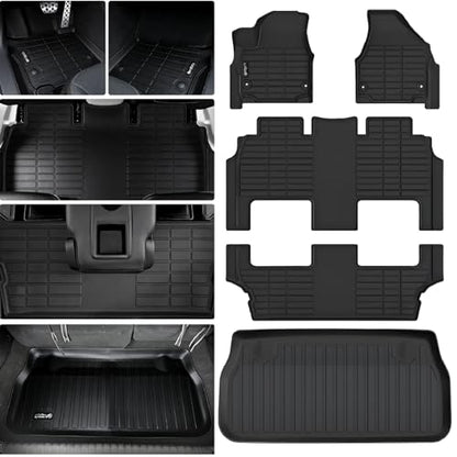 Floor Mats for 2017-2026 Chrysler Pacifica(Hybrid Models) Fit 7 and 8 Passenger Model with Cargo Liners,TPE All Weather Protection Car Full Set Mats for Pacifica - size: set（Hybrid）