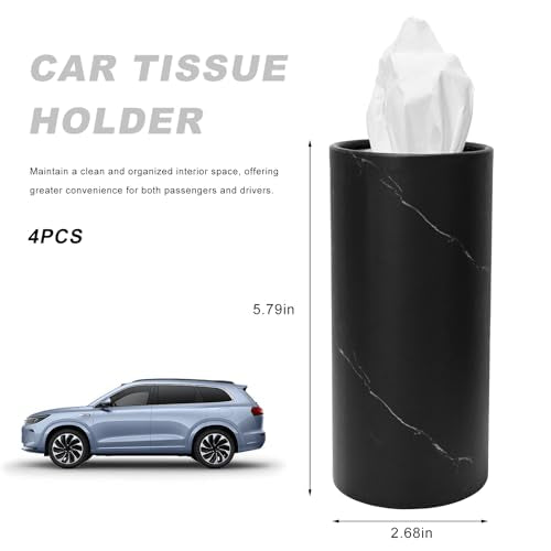 4 PCS Car Tissue Holder, Refillable Auto Cup Holder Napkin Tube Container with Facial Tissues, Portable Tissue Cylinder Box Paper Towel Organizer for Vehicle Office Home (Black) - color: Black