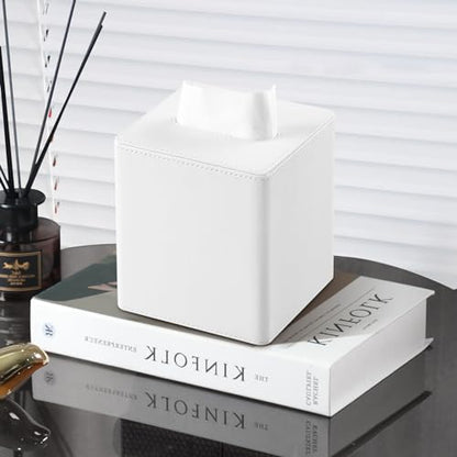 PU Leather Tissue Box Cover Square Tissue Box Holder with Magnetic Closure (Cream-White) - color: Cream-white
