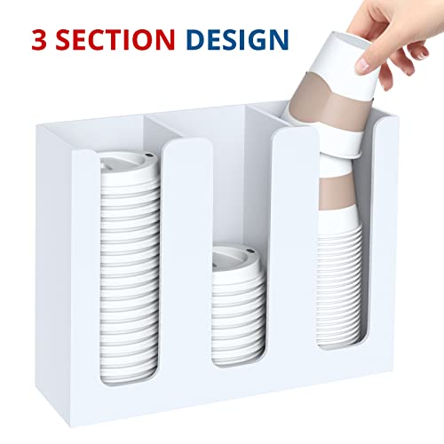 Acrylic Cup Holder, 3 Compartment, Disposable Coffee Cup Dispenser Storage Organizer, White - color: White