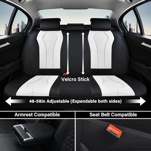 Coverado Seat Covers, Car Seat Covers Full Set, White Car Seat Cover, Auto Seat Covers Front Seats Rear Seat Cover, Luxury Car Seat Cushion,Leather Seat Cover Seat Protector Universal Fit Most Cars - color: Black/White, size: FullSet