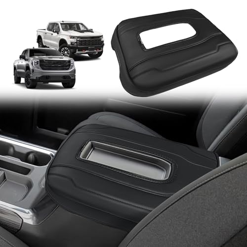Center Console Armrest Cover Fit for Chevy Silverado & GMC Sierra 1500 2500 3500 2022-2026 Accessories, Comfort Armrest Pad Console Lid Cushion Vegan Leather Regular Thick(Bucket Seat ONLY) - size: 1) 22-25 |Silverado & Sierra| Bucket Seat, Regular