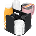 4-Compartment Countertop Cup Dispenser - Black Acrylic Cup and Lid Carousel Coffee Bar Accessories Rotating Beverage Cup Holder Disposable Paper Cup Organizer for Restaurant Kitchen Breakroom - color: Black