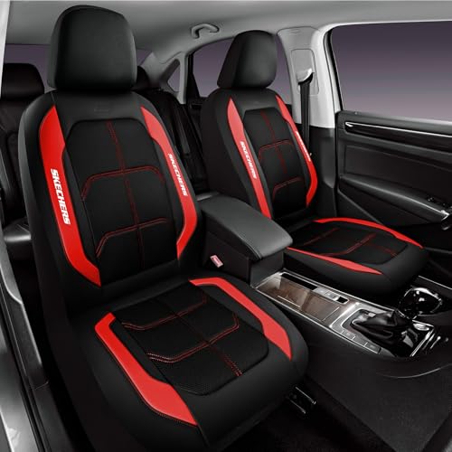 Skechers Air-Cooled & Memory Foam Seat Covers-Leather Car Seat Cover Supply Ultimate Comfort & Support,Front Seats Airbag Compatible,Universal Fit for Most Cars,Vans,Trucks,SUVs,Red - color: Black and Red, size: Two Front