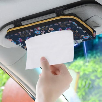 Dragonfly PU Leather Sun Visor Napkin Holder Car Standard Tissue Holder Luxury PU Leather Backseat Tissue Holder FitsSedans SUV Trucks - color: Dragonfly Flower