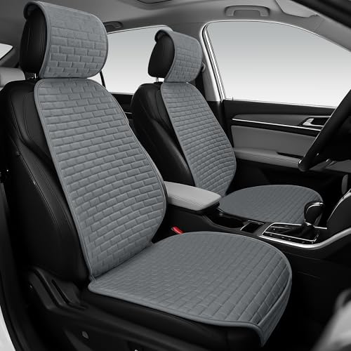 Linen Car Seat Covers Front Seat Covers - 2 PCS Durable & Non-Slip Breathable Cloth Fabric Car Seat Protector, Universal Fit for Most Automotive, Vans, SUVs, Trucks - Dark Gray - color: Dark Gray with Backrests 2 Pcs