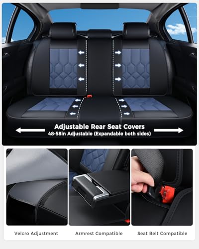 Huidasource Seat Covers Full Set, Universal Fit for Most Cars SUVs Trucks, Full Coverage Leather Seat Cover, Airbag, Cupholder Compatible, Seat Function Retain, Easy Install with Velcro, Black&Blue - color: FS: Black&Blue, size: Full Set