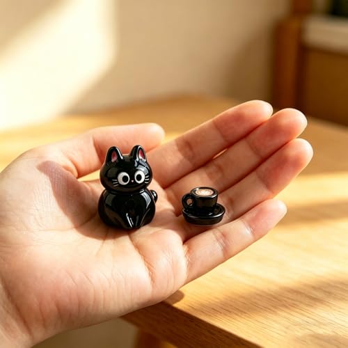 Cute Black Cat Coffee Phone Buddy - 2PCS Resin Mini Figurines, Adhesive Peel-and-Stick Decor for Kindle Cellphone Car Dashboard, Office Desk, Fun Tiny Critters Accessories - style: Black Cat Coffee
