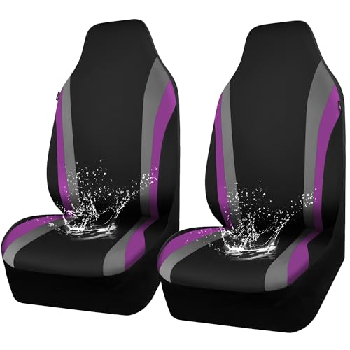 CAR PASS AquaShield Neoprene Waterproof Car Seat Covers Front Seats Only, High Back Bucket Seat Cover,Airbag Compatible,Seat Covers for Women Girl, Universal Fit for Auto Truck Van SUV (Black Purple) - color: Black and Purple