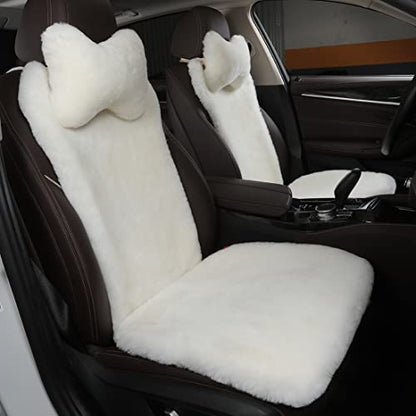 OGLAND Fuzzy Fluffy Fur Sheepskin Car Seat Covers for Universal Auto Seat Cushion Auto Accessories, for 1 Front Seat(3 Pack Front, White) - color: White