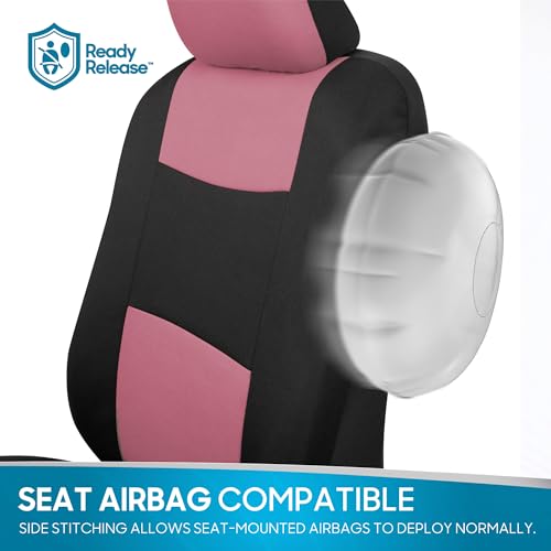 BDK PolyPro Car Seat Covers Full Set in Pink on Black, Front and Rear Split Bench Seat Covers for Cars, Easy to Install Car Seats Cover Set and Accessories for Auto Trucks Van SUV - Pink - color: Pink