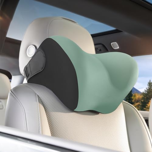 BEBAS Car Headrest Pillow, Memory Foam Neck Support Pillow for Cars - Ergonomically Designed for Long Drives, Travel & Commuting, Pain Relief with Removable & Washable Cover (Green,1-Pack) - color: Green
