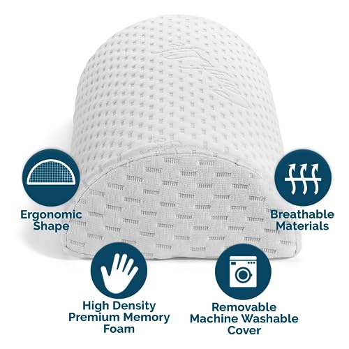 ComfiLife Knee Pillow for Back Sleeping – 100% Memory Foam Bolster Pillow for Legs – Under Knee Pillow for Sleeping on Back – Leg & Hip Pain Relief for Side Sleepers – Half Moon Pillow