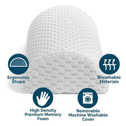 ComfiLife Knee Pillow for Back Sleeping – 100% Memory Foam Bolster Pillow for Legs – Under Knee Pillow for Sleeping on Back – Leg & Hip Pain Relief for Side Sleepers – Half Moon Pillow