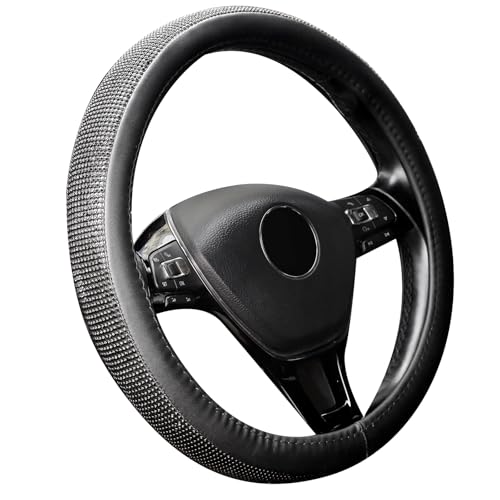 New Diamond Leather Steering Wheel Cover with Bling Bling Crystal Rhinestones, Universal Fit 15 Inch Car Wheel Protector for Women Girls Black Diamond - color: Black Diamonds, size: Standard Size[14"1/2-15"]