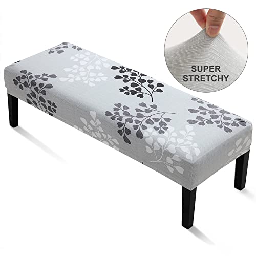 Fuloon Stretch Dining Bench Cover, Anti-Dust Removable Bench Slipcover Washable Seat Cushion Protector for Bedroom, Kitchen, Hotel, Banquet (Gray-Black) - color: Gray-black