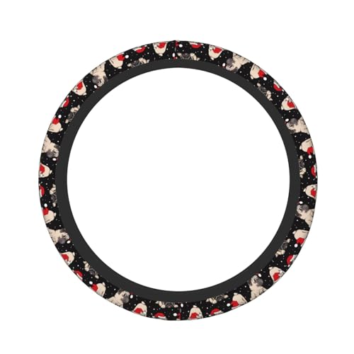 Christmas Pug Cute Dog Black and White Puppy Pug Snowflakes Car Steering Wheel Cover,Non-Slip Elastic Neoprene-Sweat Car Accessories,Universal 15 Inch Fit Auto, Vans Trucks,Suvs, Truck - color: Pug Snowflakes