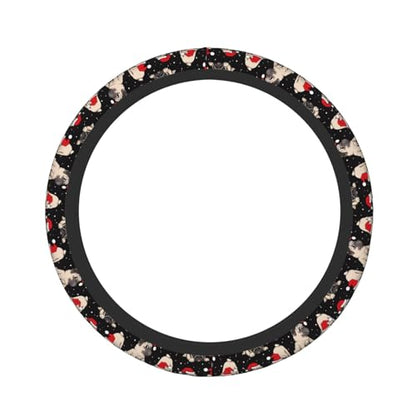 Christmas Pug Cute Dog Black and White Puppy Pug Snowflakes Car Steering Wheel Cover,Non-Slip Elastic Neoprene-Sweat Car Accessories,Universal 15 Inch Fit Auto, Vans Trucks,Suvs, Truck - color: Pug Snowflakes