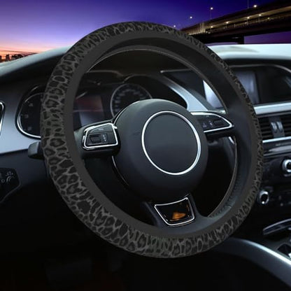 Leopard Steering Wheel Covers Non Slip Neoprene Steering Wheel Protector Cover Universal 15 Inch for Men Women (Black Green Grey) - color: leopad