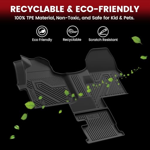 LASFIT Floor Mats for Mercedes Benz Sprinter 1500/2500/3500/4500 2019-2026 (Fit Cargo Van & Cab Chassis), All Weatehr TPE Floor Liners Custom Fit Sprinter 1st Row with Center Aisle Liner - size: 13)For Benz Sprinter|2019-2026|1st Row
